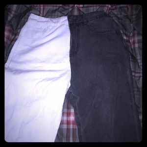Black and white colorblock jeans.